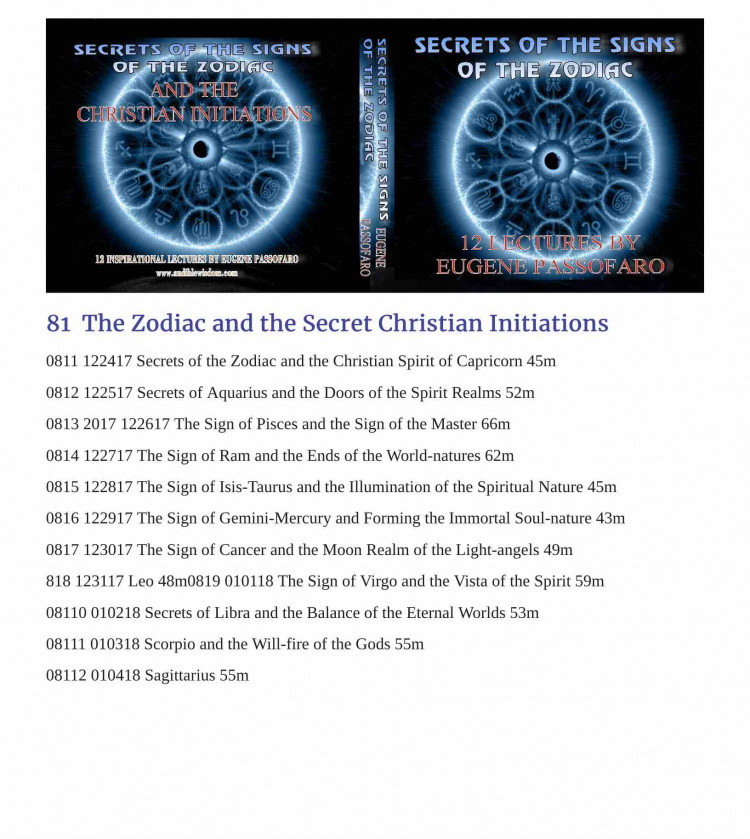 081 - The Secret Christian Initiations of the Signs of the Zodiac - 12 Class Lessons ORDER THIS CLASS 